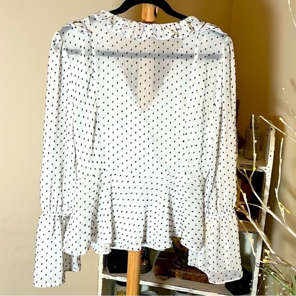 White Polka Dot Ruffle Blouse - Picture 5 of 10